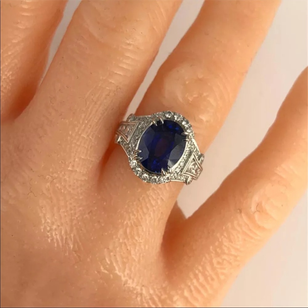 *NEW*925 Silver Sapphire Engagement Women’s Ring - Picture 3 of 6